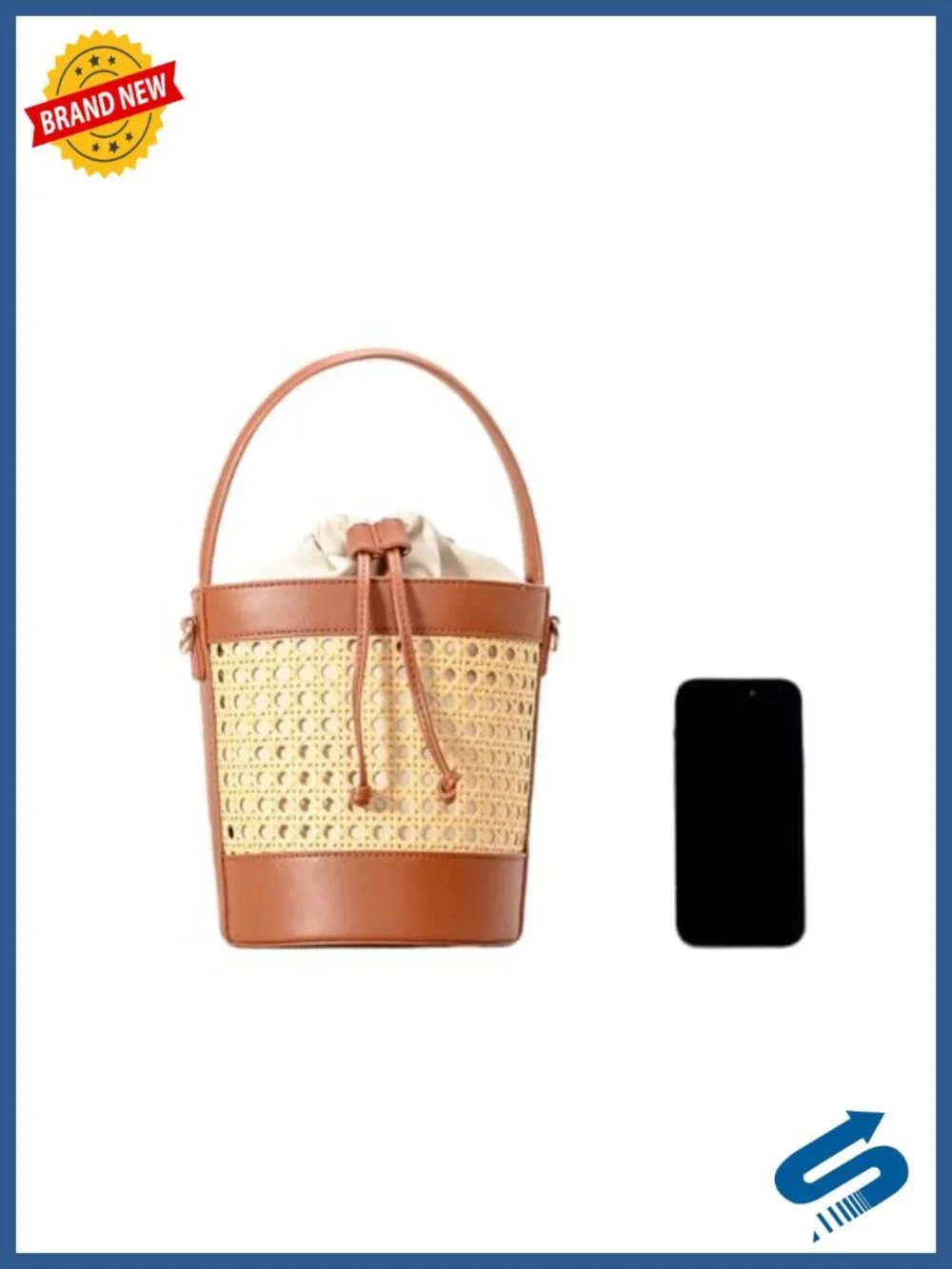 Woven Straw Tote Bag for Women, Summer Beach Crossbody, Natural Rattan Purse